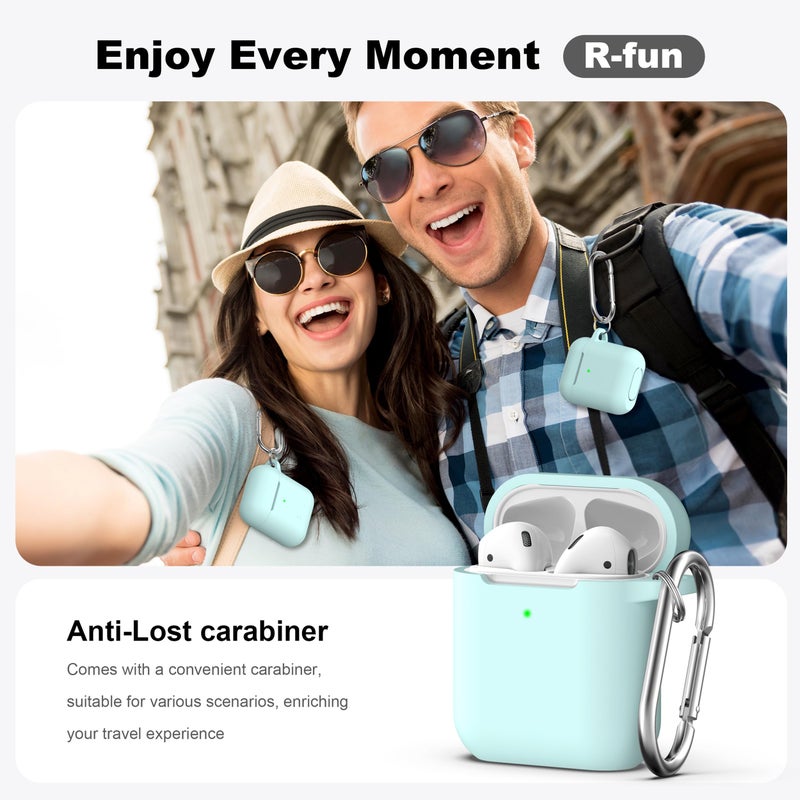 R-fun Compatible with AirPods Case Cover, Soft Silicone Protective Cover with Keychain for Women Men Compatible with Apple AirPods 2nd 1st Generation Charging Case, Front LED Visible,Turquoise - Image 2